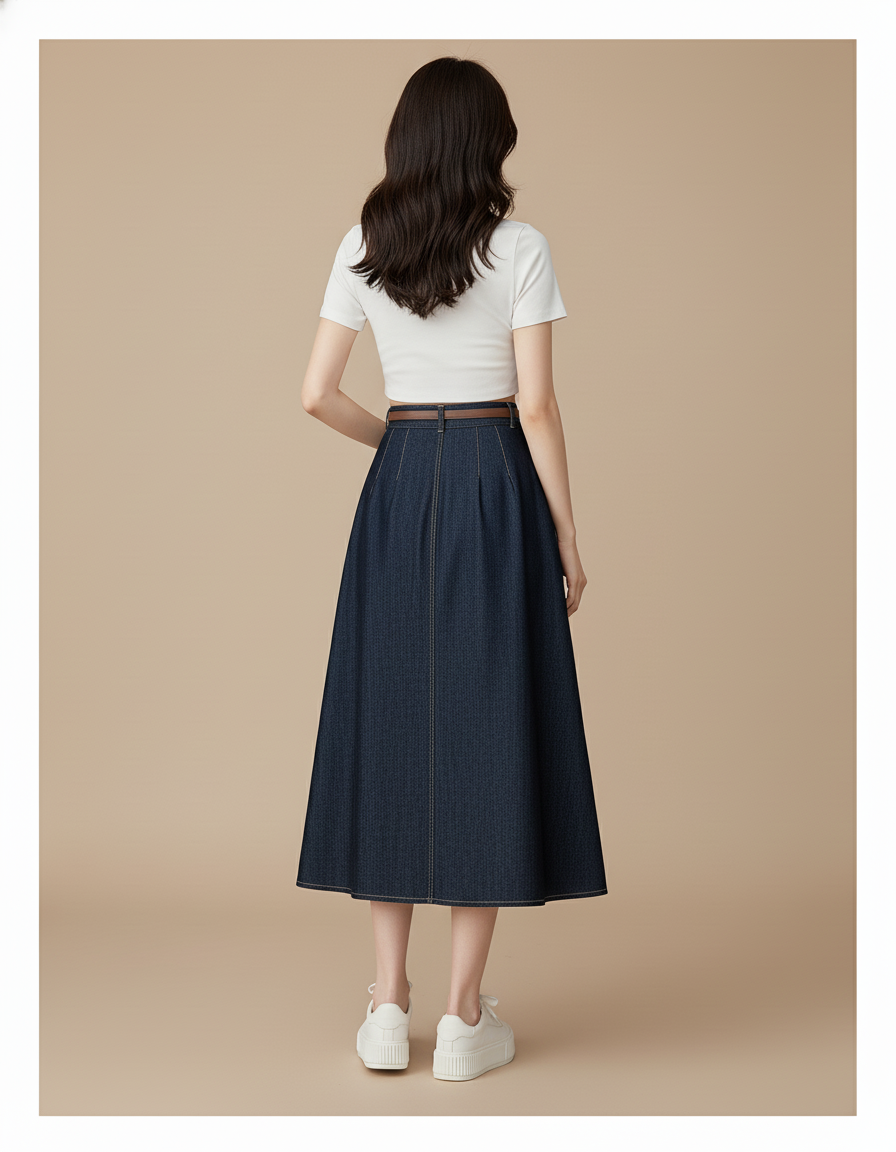 Jupe Jean Bleu Foncé Évasée Décontractée