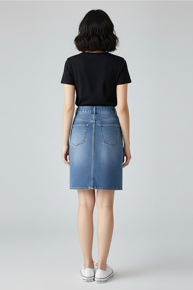 Jupe Jean Bleu Clair Taille Haute Décontractée