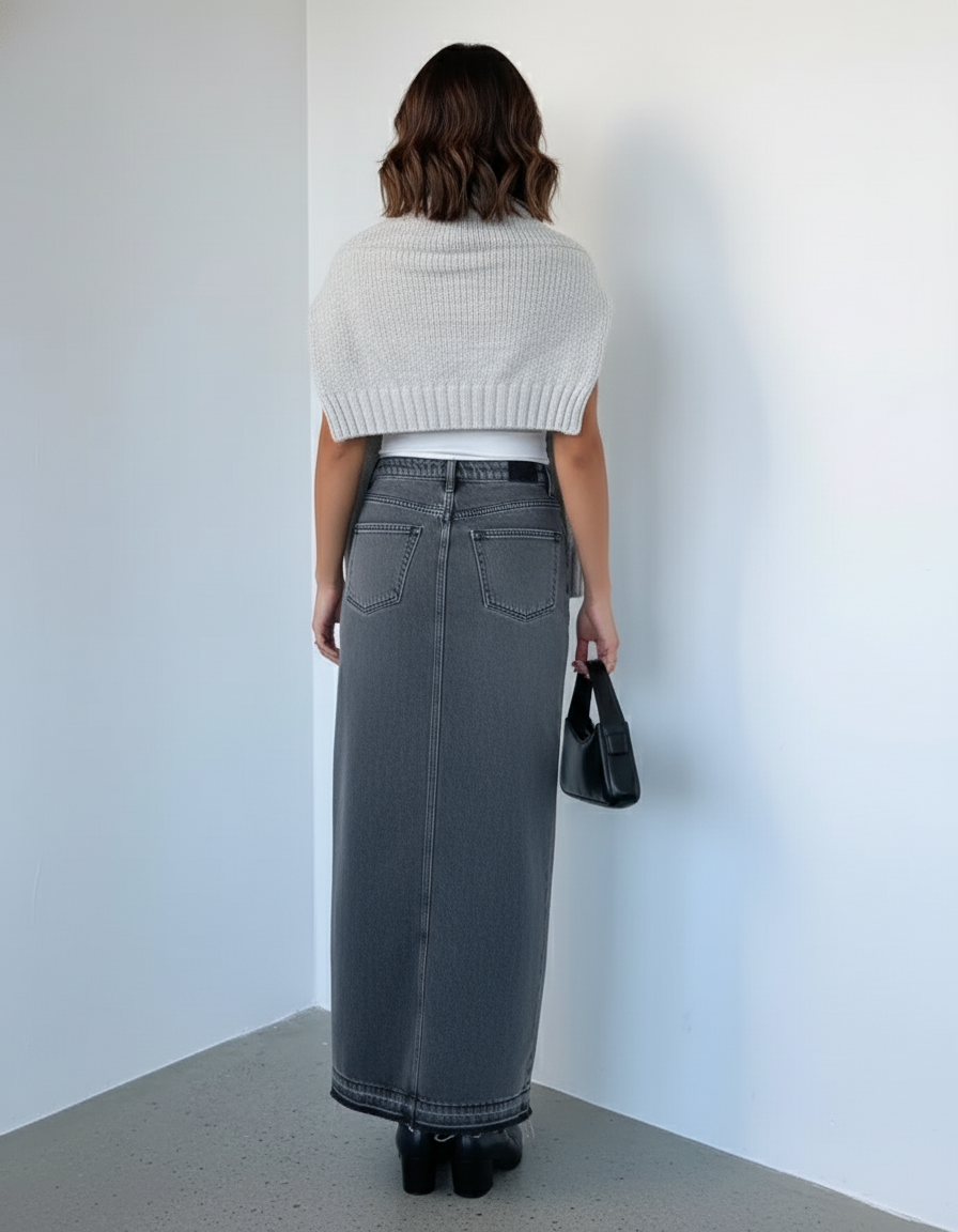 Jupe En Jean Gris Mi-Longue