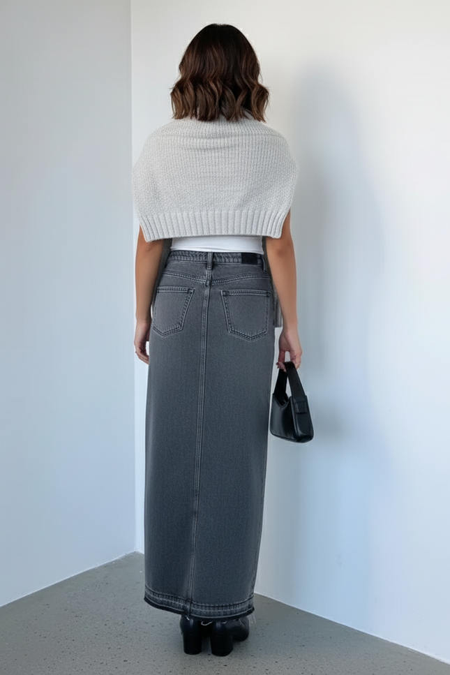 Jupe En Jean Gris Mi-Longue