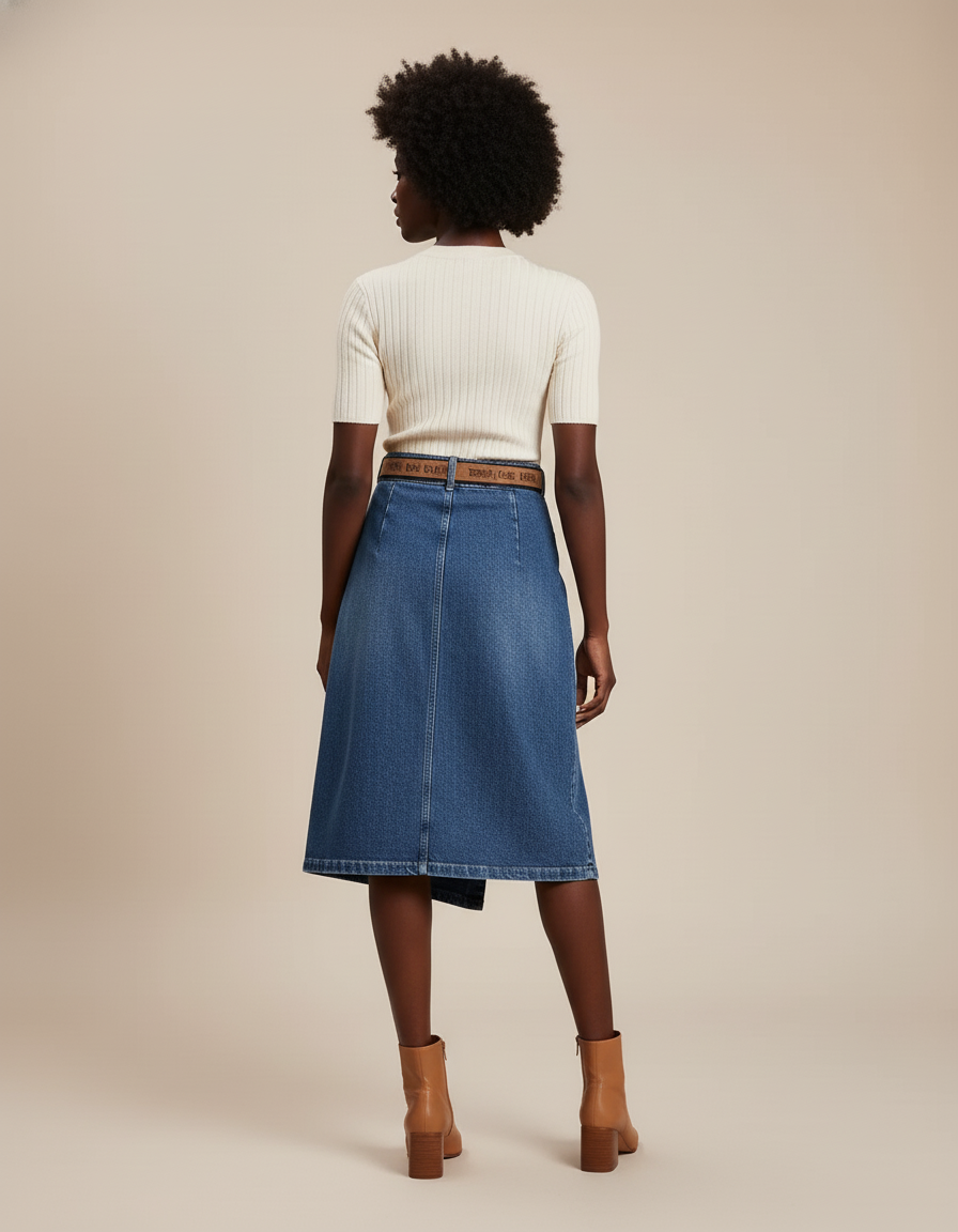 Jupe Jean Taille Haute Asymétrique Chic