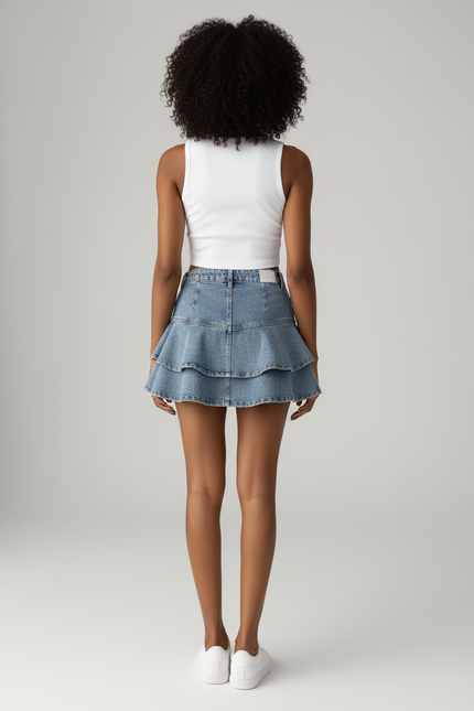 Jupe Jean Mini Volants Décontractée