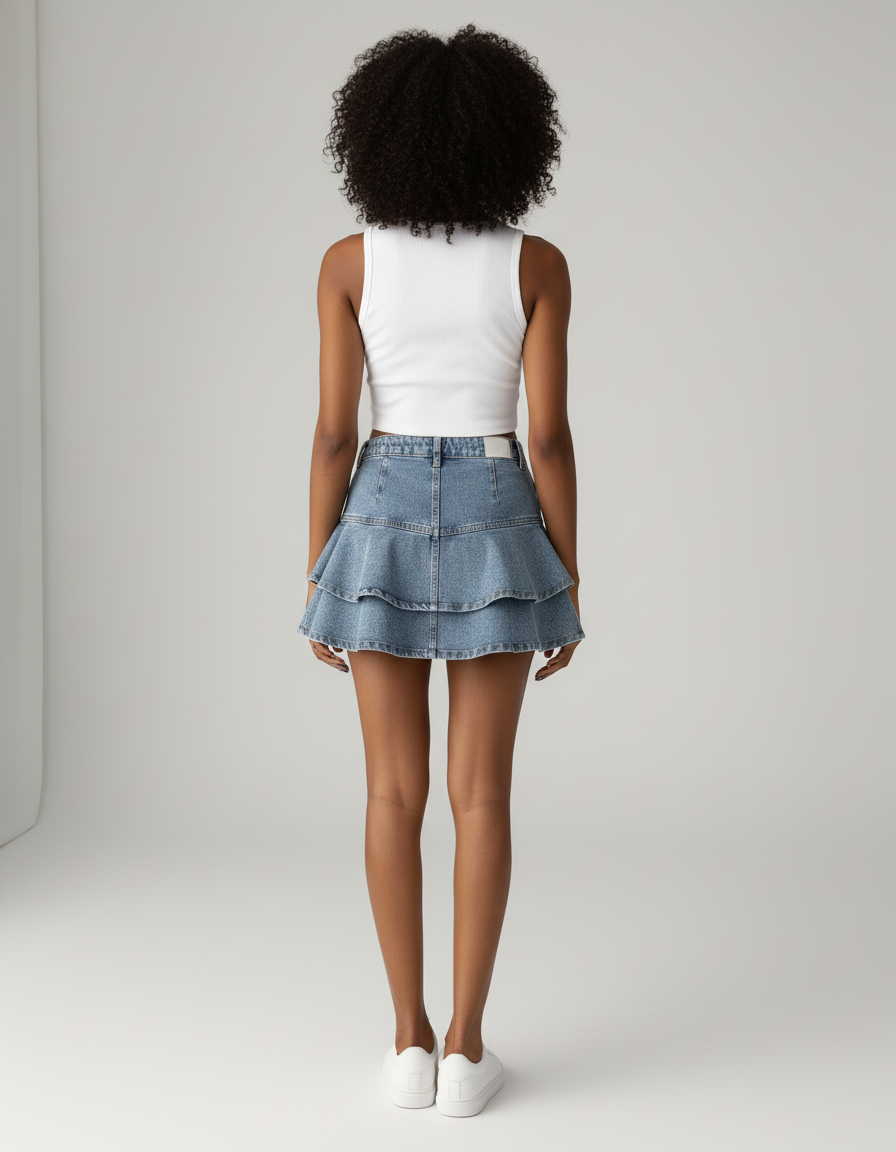 Jupe Jean Mini Volants Décontractée