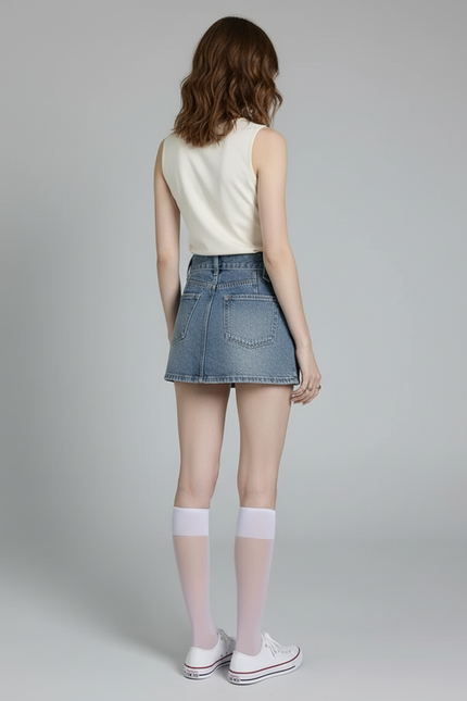 Jupe Jean Taille Haute A-Line Chic