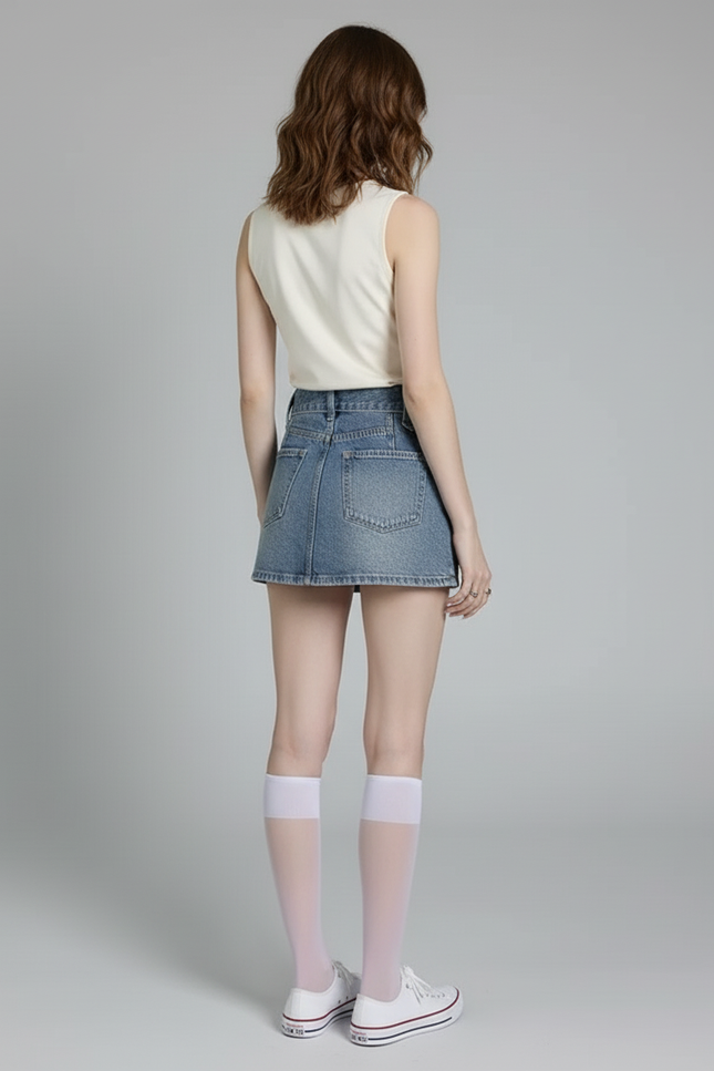 Jupe Jean Taille Haute A-Line Chic