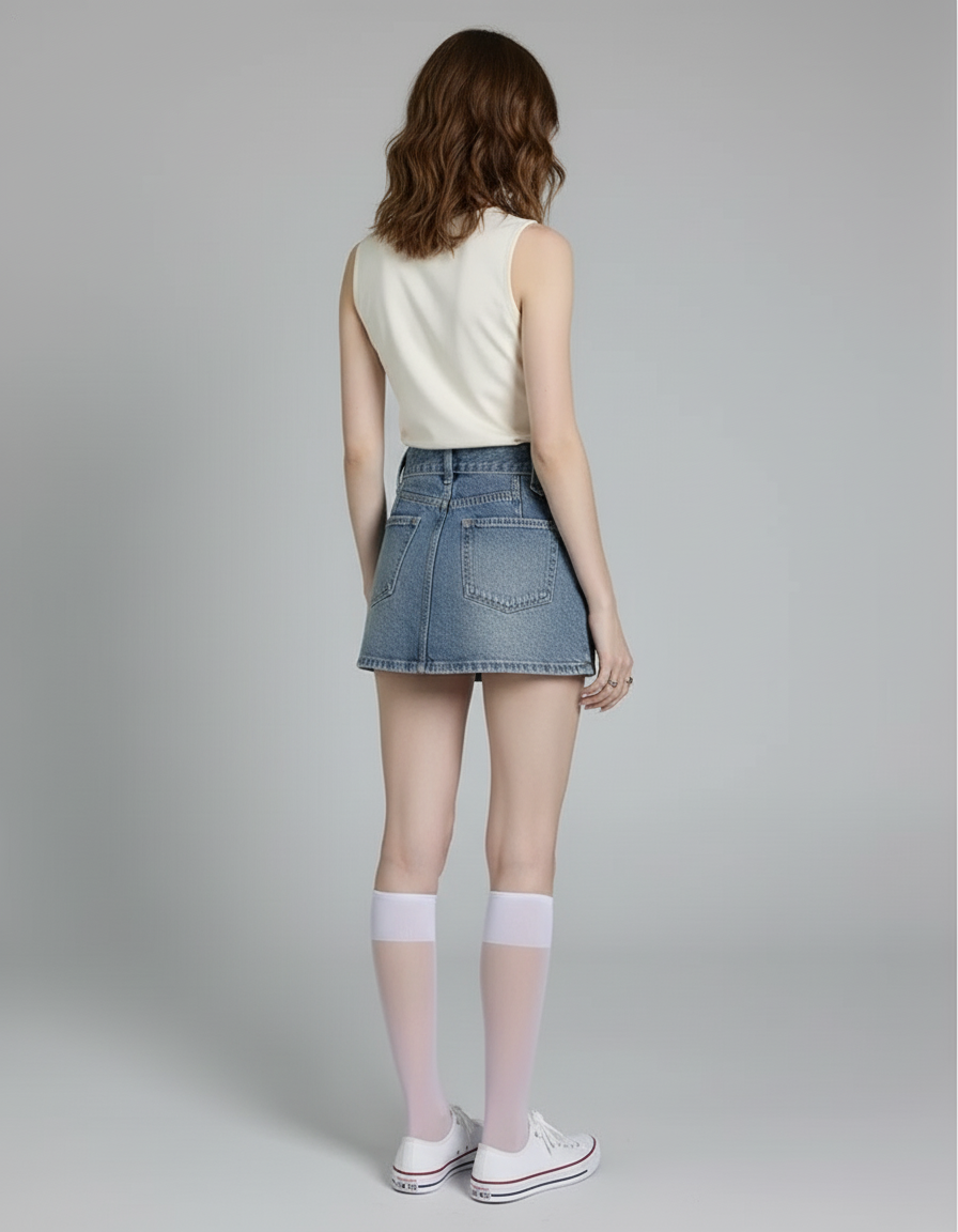 Jupe Jean Taille Haute A-Line Chic