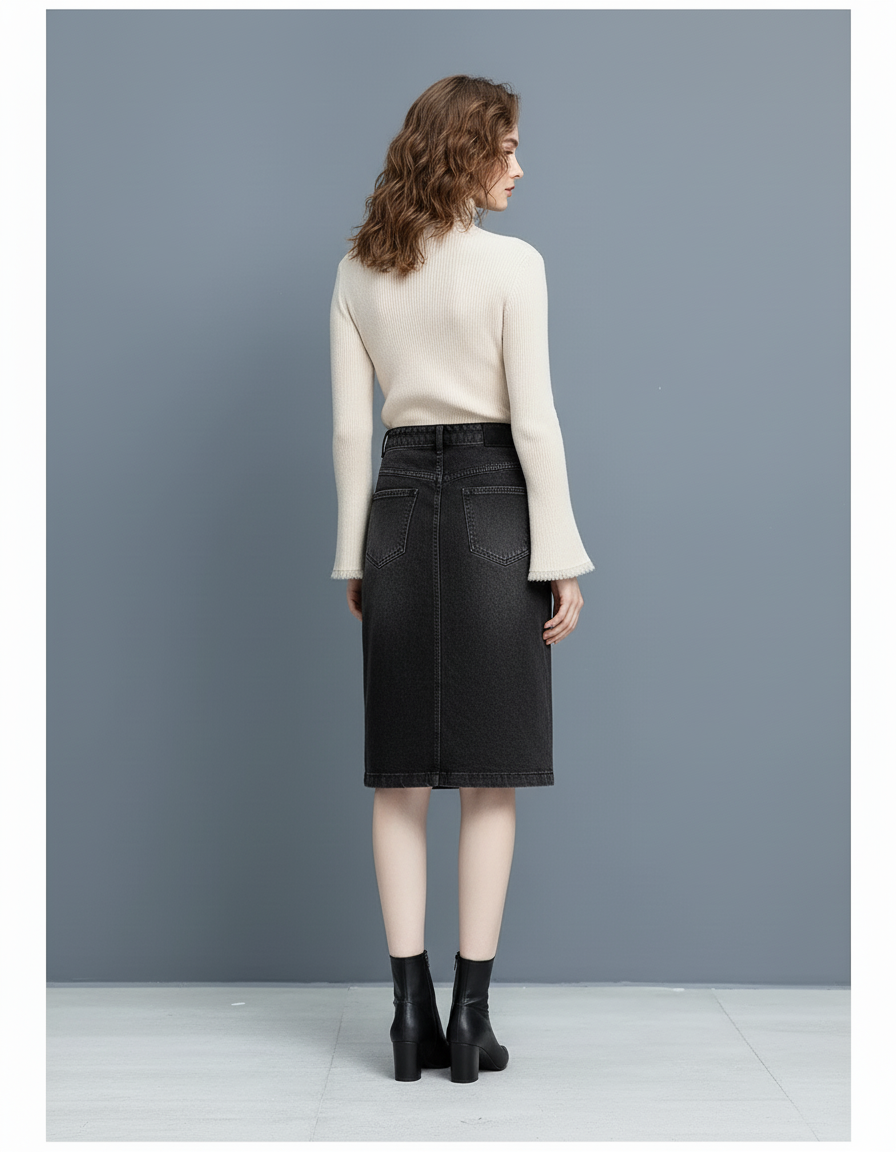 Jupe Crayon Taille Haute En Jean