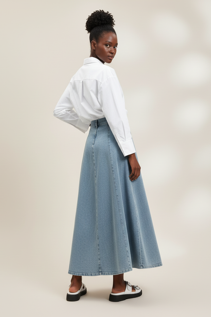 Jupe Jean Bleu Clair Évasée Décontractée