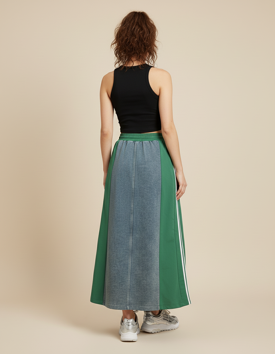 Jupe Jean Patchwork Longue Décontractée