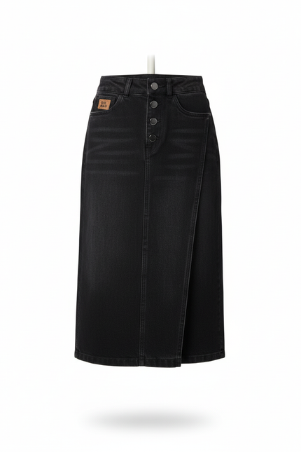 Jupe Jean Noire Portefeuille Chic
