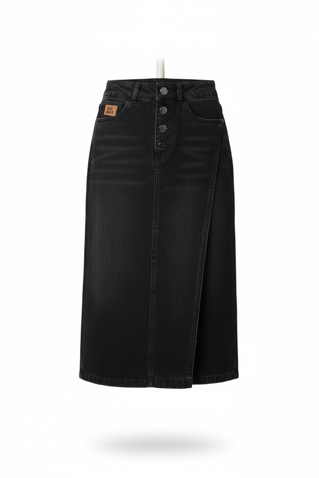 Jupe Jean Noire Portefeuille Chic