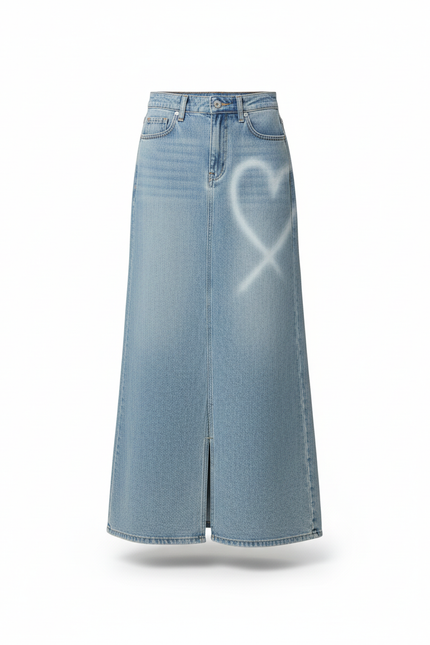 Jupe Jean Longue Motif Cœur Décontractée