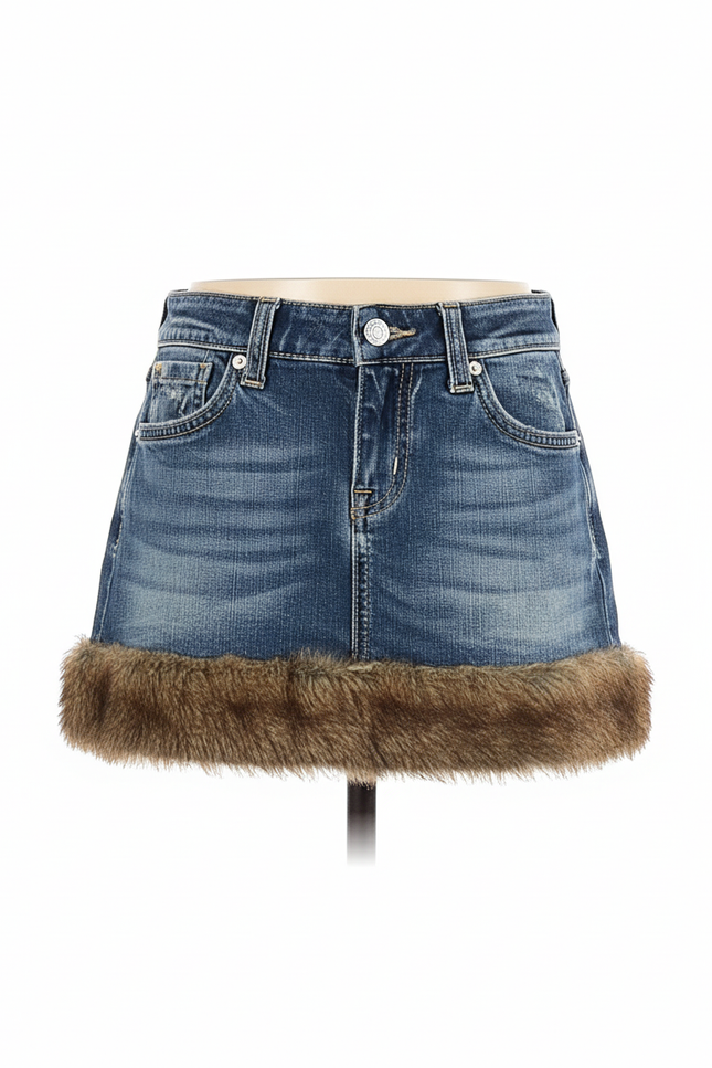 Jupe Jean Délavée Fourrure Chic