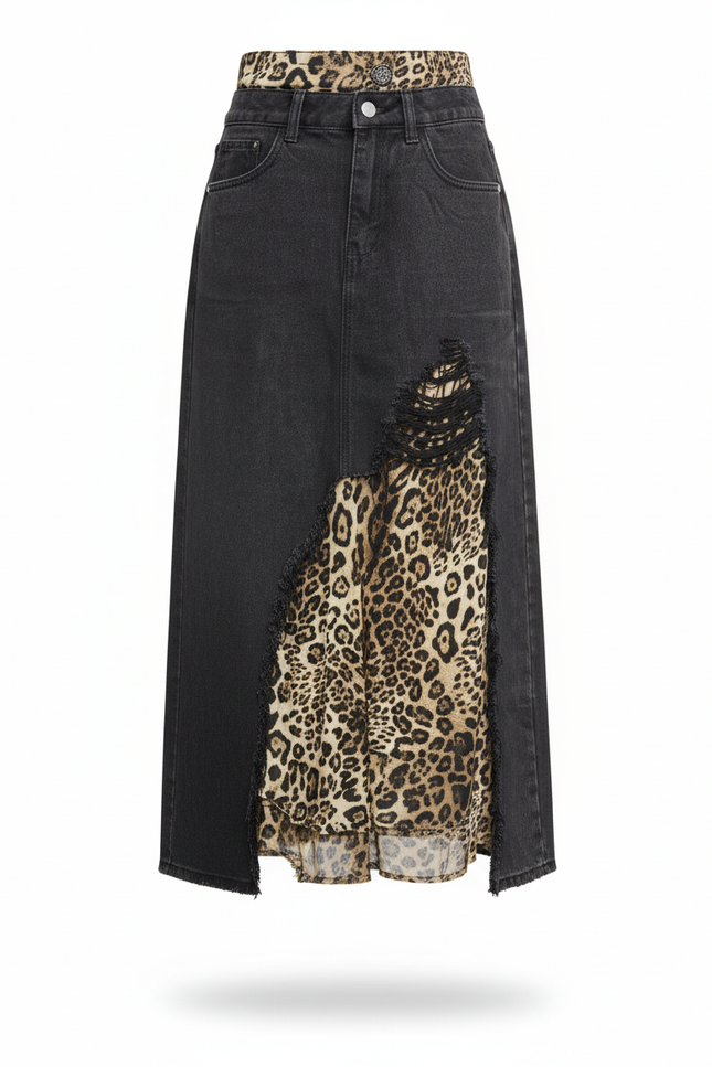 Jupe Jean Déchirée Léopard Chic