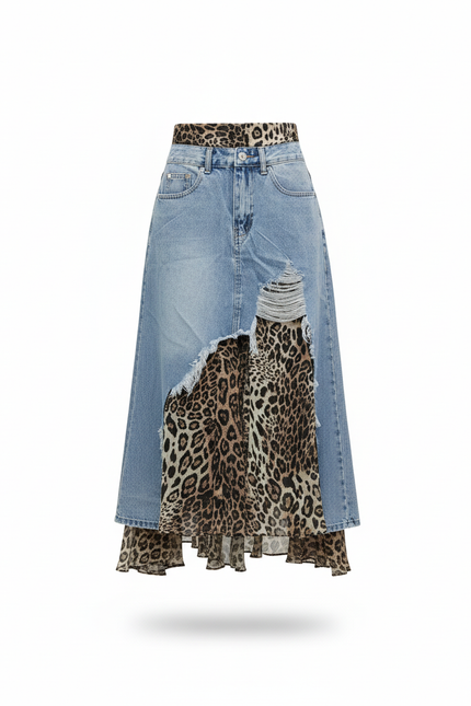 Jupe Jean Léopard Irrégulière Chic