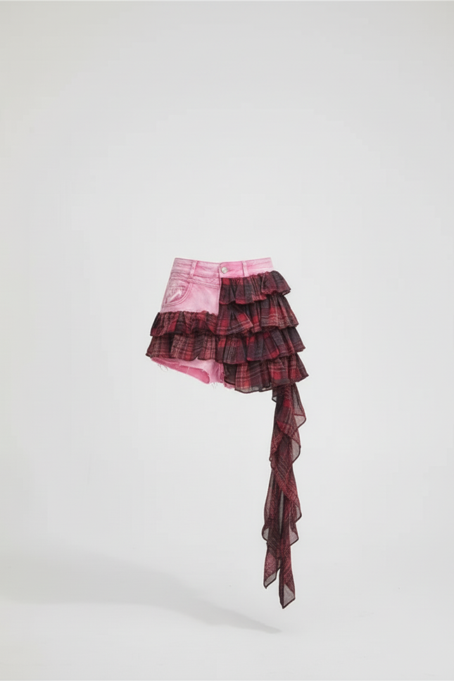 Jupe Jean Rose Asymétrique Chic