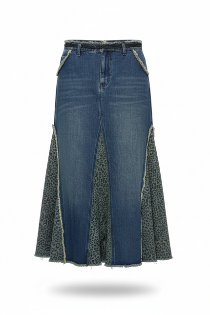 Jupe Jean A-Line Léopard Rétro