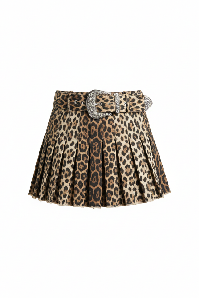 Jupe Jean Imprimé Léopard Plissée