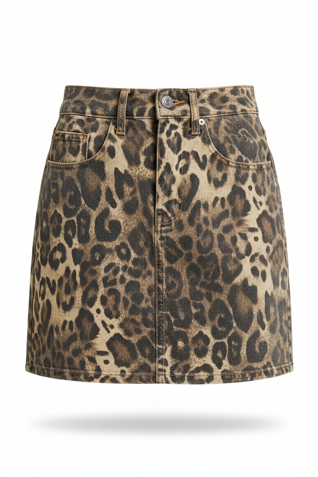 Jupe Jean Motif Léopard Mini Décontractée