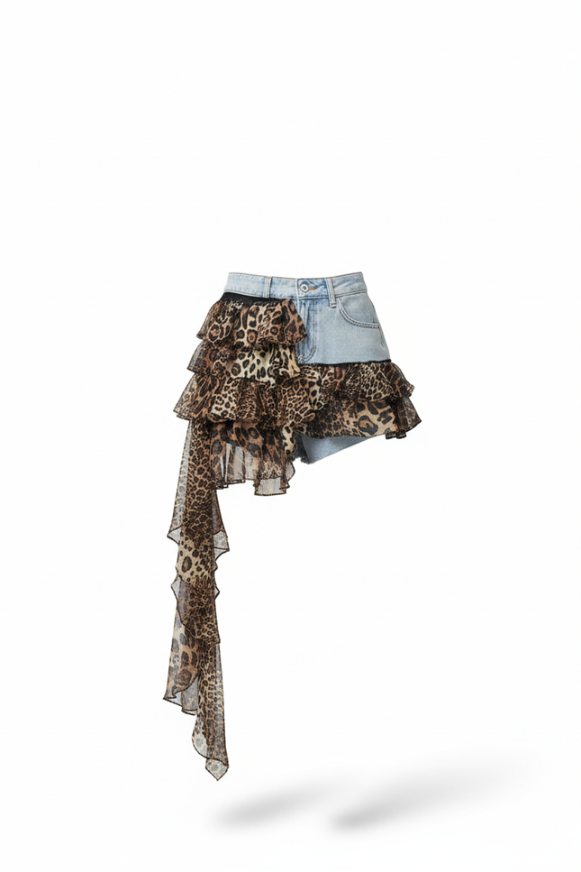 Jupe Jean Délavée Léopard Fluide