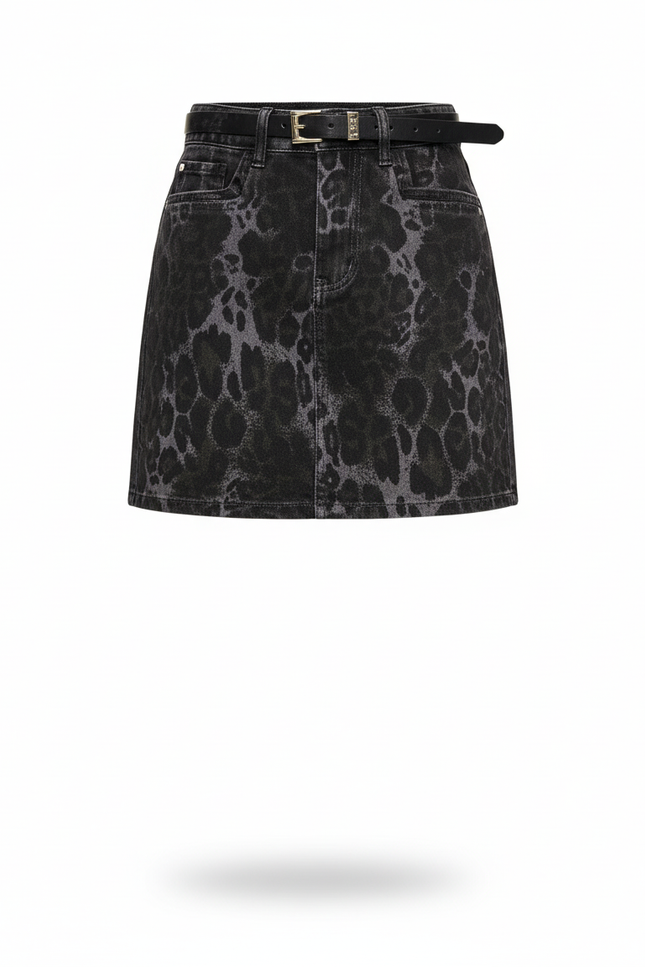 Jupe Jean Imprimé Léopard Courte Chic