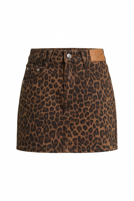 Jupe Jean Imprimé Léopard Mini Chic