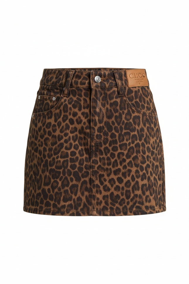Jupe Jean Imprimé Léopard Mini Chic