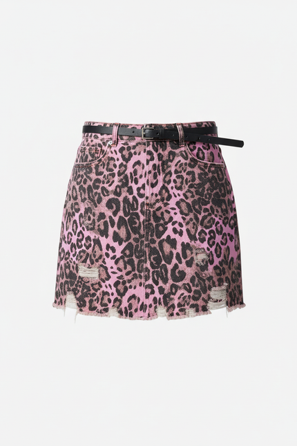 Jupe Jean Rose Léopard Déchirée Chic