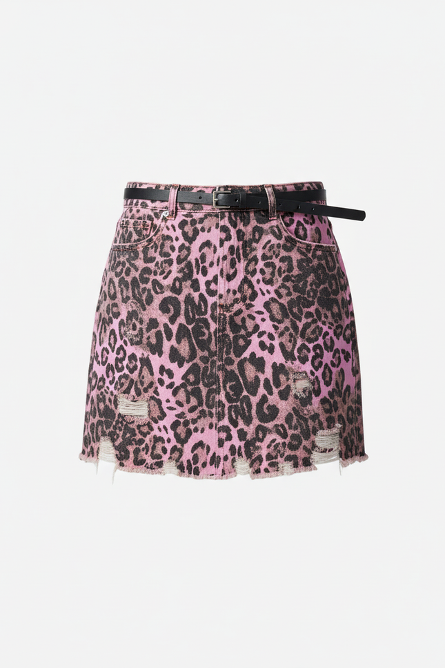 Jupe Jean Rose Léopard Déchirée Chic