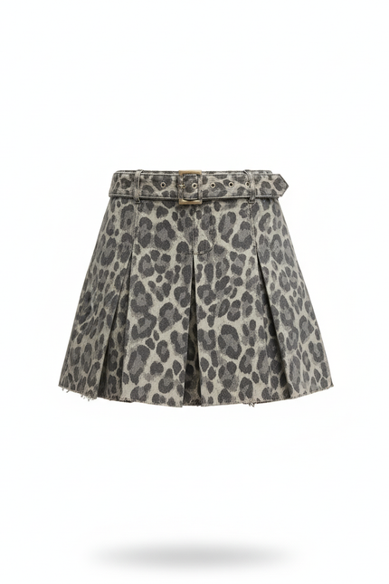 Jupe Jean Léopard Plissée Chic