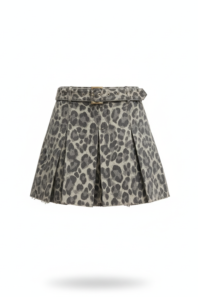 Jupe Jean Léopard Plissée Chic