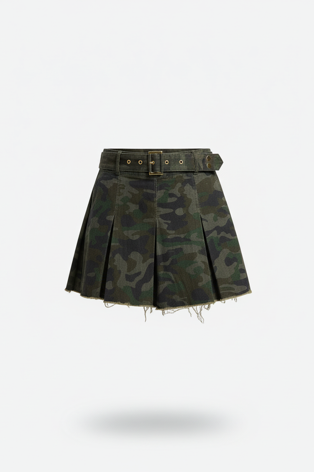Jupe Jean Camouflage Plissée Décontractée