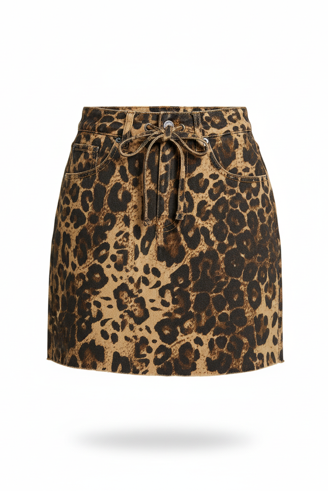 Jupe Jean Imprimé Léopard Frangée Chic