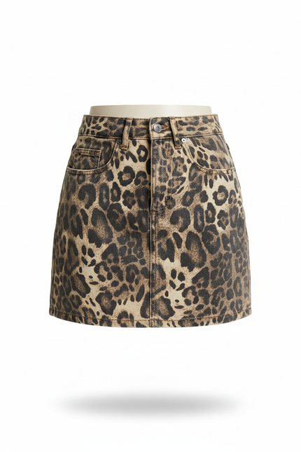 Jupe Jean Imprimé Léopard Mini Élégante
