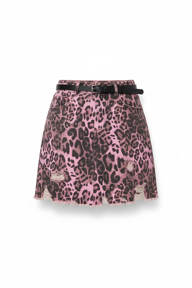 Jupe Jean Rose Léopard Déchirée Chic Audacieuse