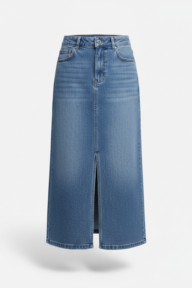 Jupe Jean Midi Fente Décontractée
