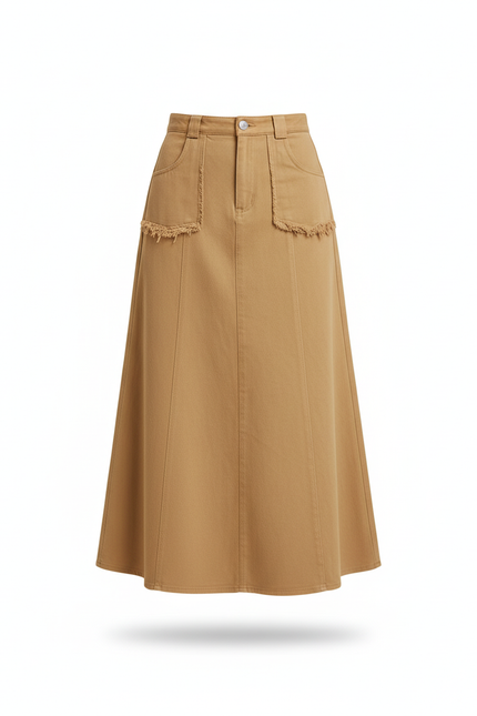 Jupe Jean Camel Effilochée Chic