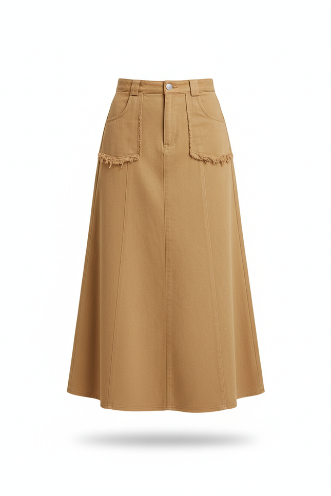Jupe Jean Camel Effilochée Chic