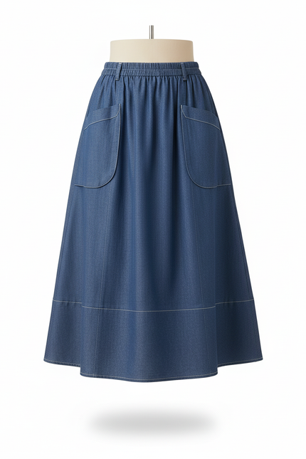 Jupe Jean Évasée À Poches Décontractée