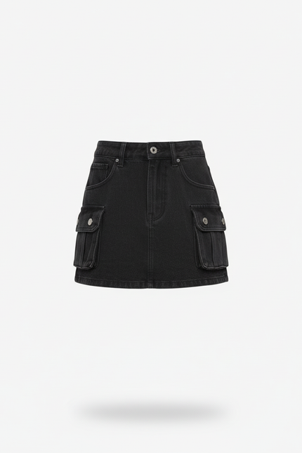 Jupe Jean Noire Cargo Décontractée