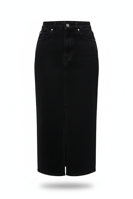 Jupe Jean Noire Fente Avant Décontractée