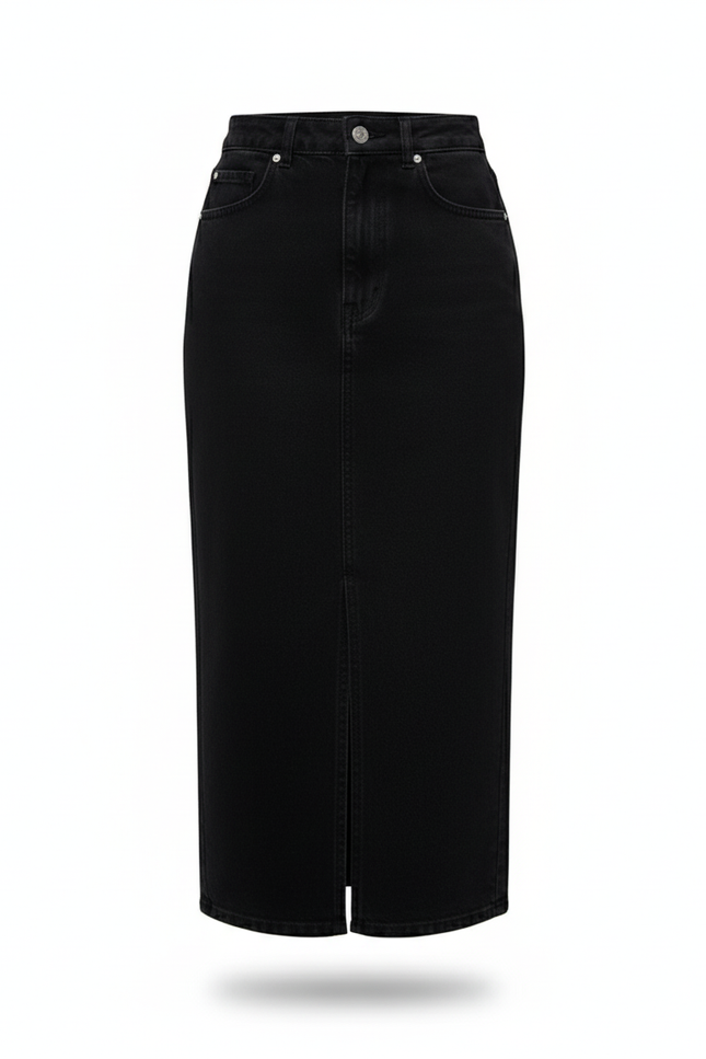 Jupe Jean Noire Fente Avant Décontractée
