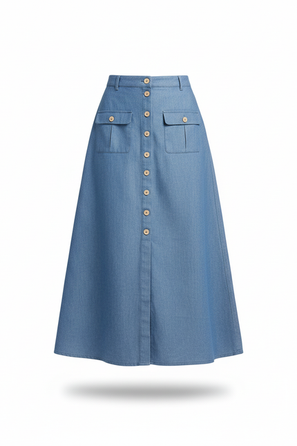 Jupe Jean Bleu Clair Boutonnée Décontractée