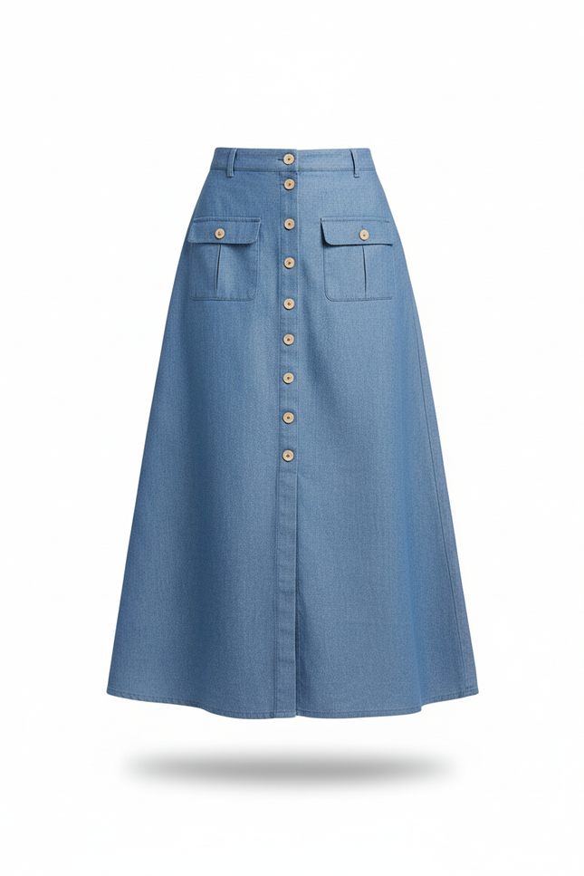 Jupe Jean Bleu Clair Boutonnée Décontractée