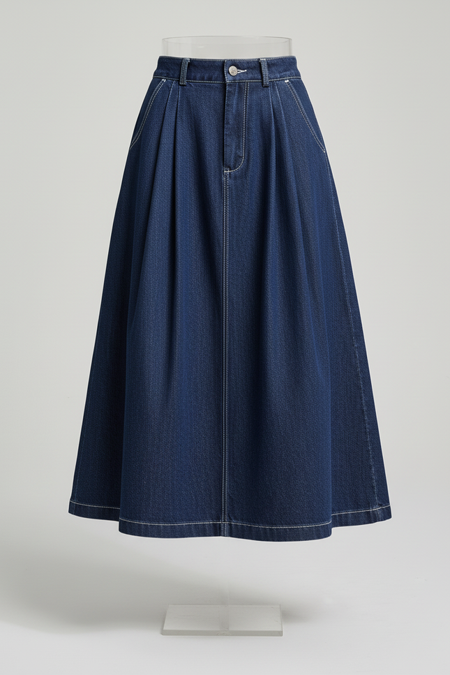 Jupe Jean Plissée Midi Chic