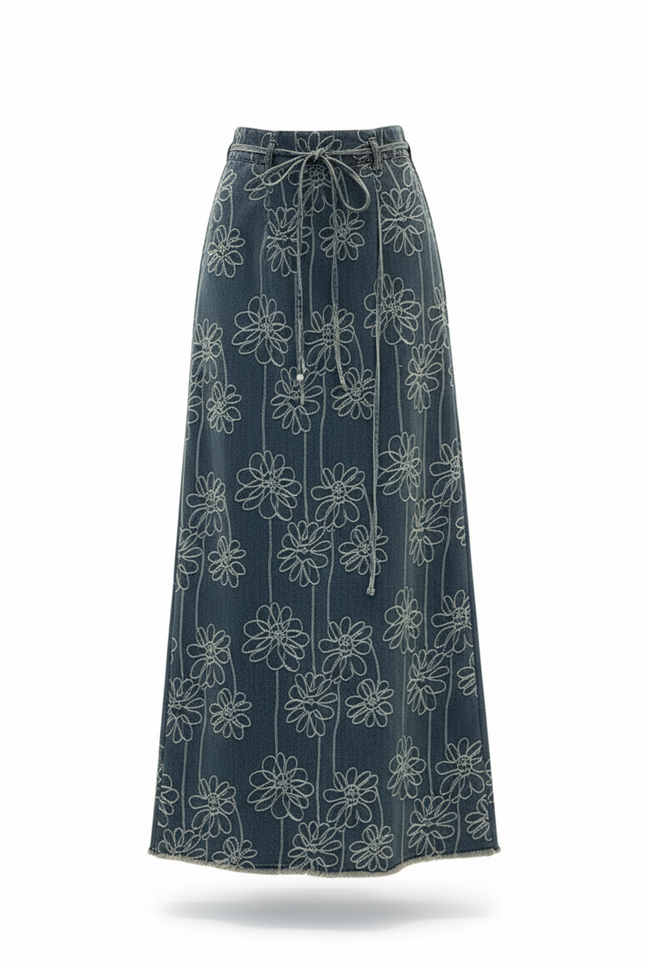 Jupe Jean Brodée Effilochée Bohème