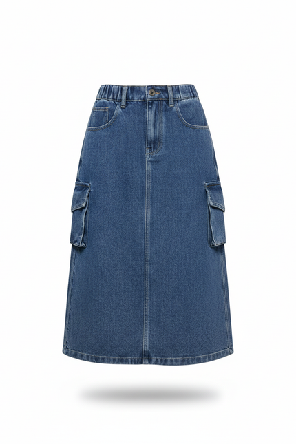 Jupe Jean Cargo Taille Haute Décontractée