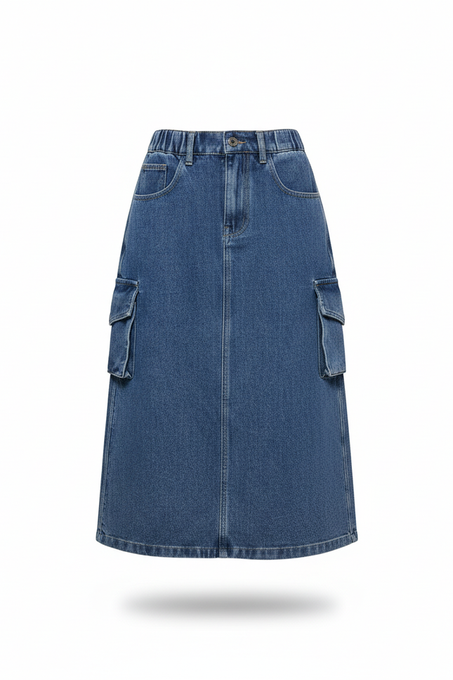 Jupe Jean Cargo Taille Haute Décontractée
