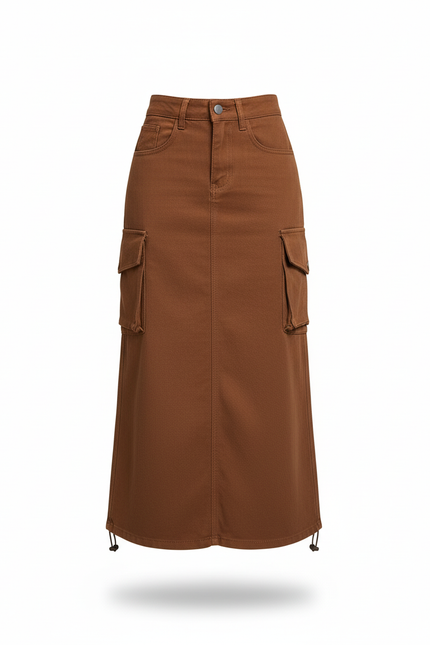Jupe Jean Marron Cargo Décontractée