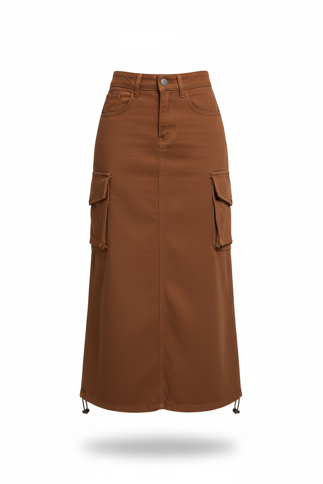 Jupe Jean Marron Cargo Décontractée
